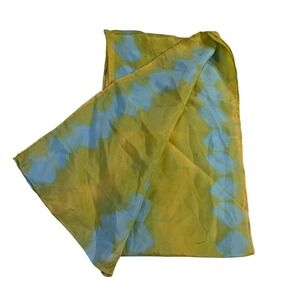 Handmade Silk Scarf Yellow Blue Tie Dye Lightweight Fashion Accessory